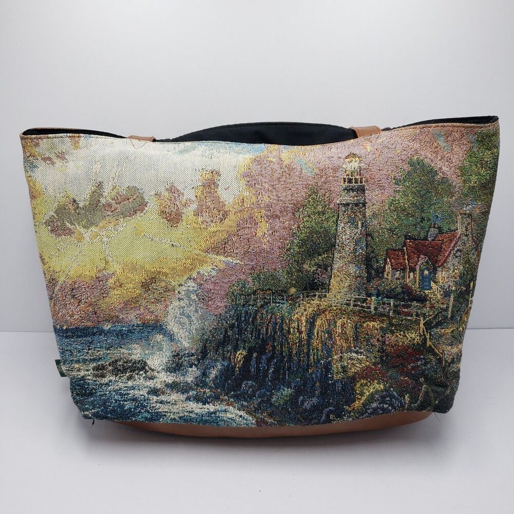 Thomas Kinkade Tapestry Tote Bag Purse Gregg Gifts Lighthouse Beacon of Hope VTG